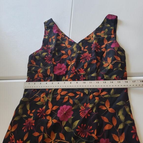 Y2K Fairy Grunge Dress Womens 10 Black Floral Linen Sleeveless V Neck Sheath - Picture 6 of 8